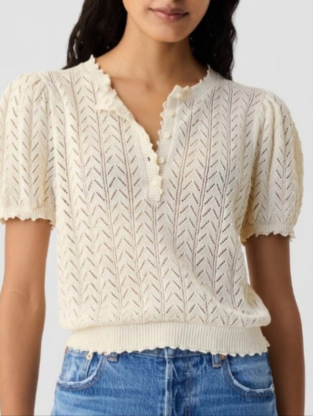 Doen x Gap Cream Linen-Blend Pointelle Sweater Top